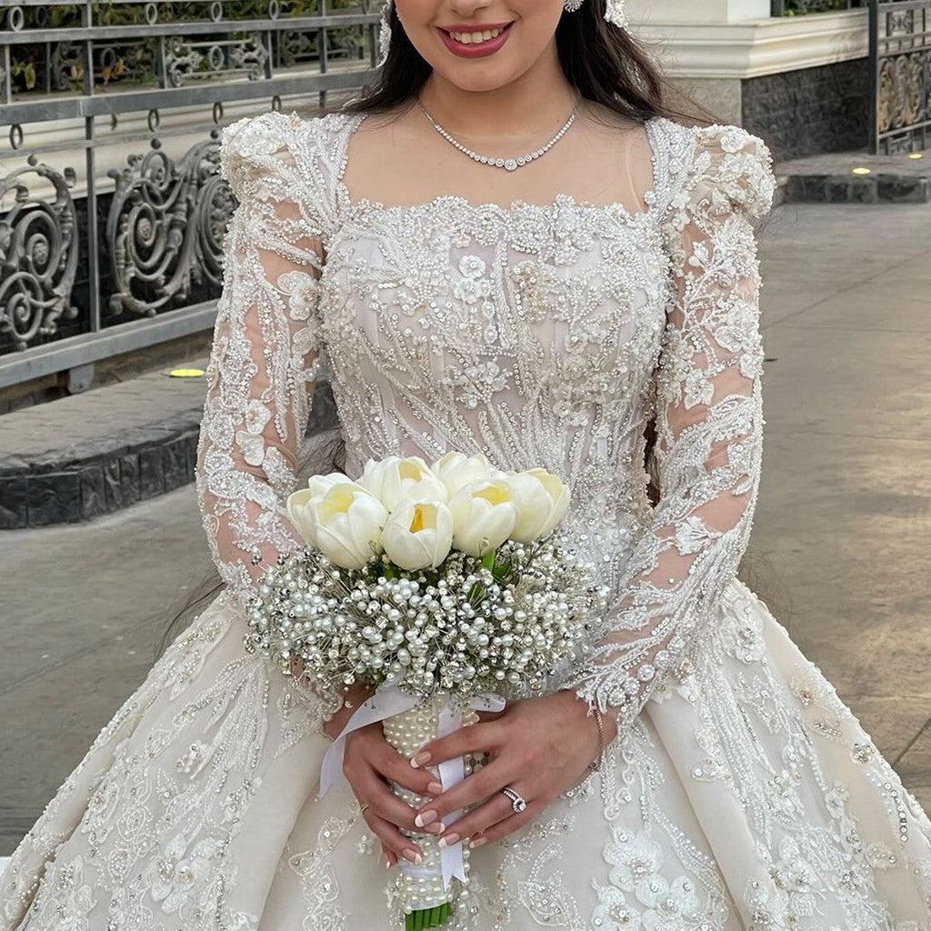 Large tulip.Pearl .Crystal and Silver wire