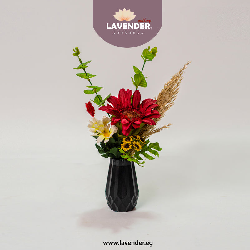 Floral arrangement in a black vase 
