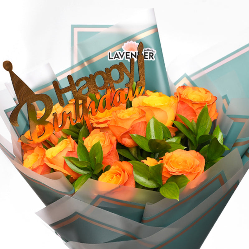 Orange roses and green leaves